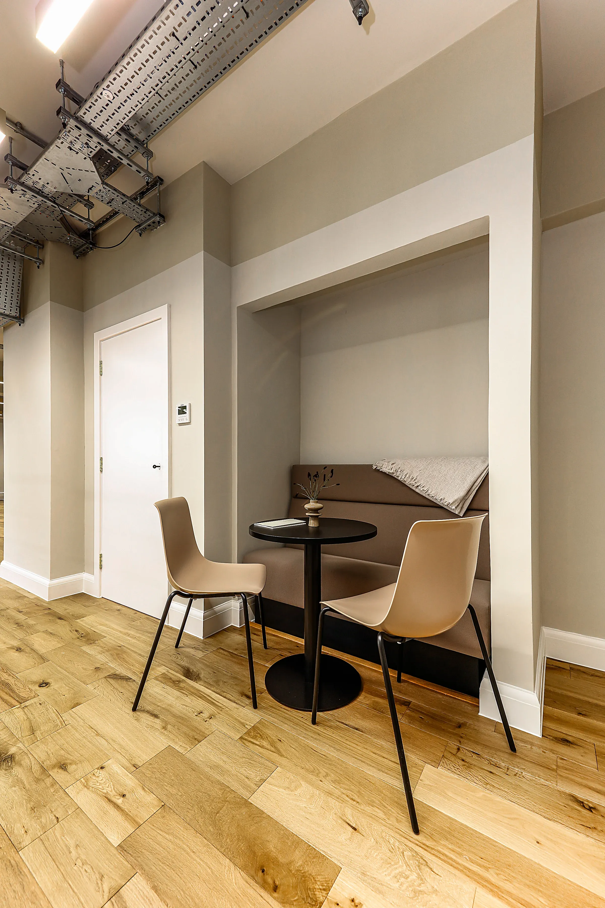 42 Great Portland Street corridor with fluted timber detailing